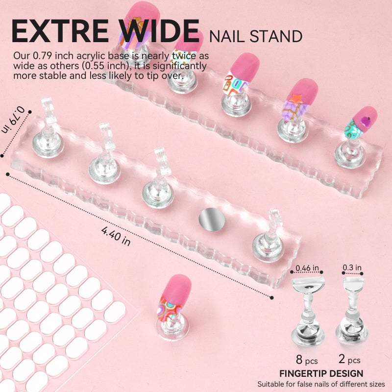 ESUOHYM Nail Stand for Press On Acrylic Nail Art Display Magnetic Fake Nail Holder for Painting,20 Sheets Nail Sticky Tabs,200 PCS Double-Sided Tape,Orange Sticks,Press On Nail kit Salon Home Supplies - Image 3